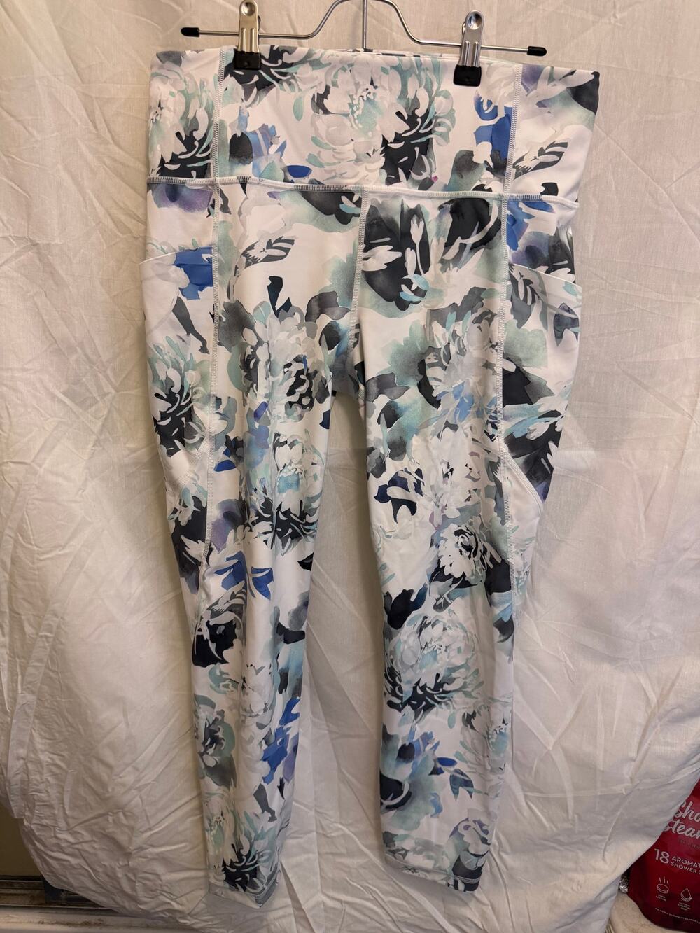 Athleta Blue White Floral Print Pocket Leggings Size L